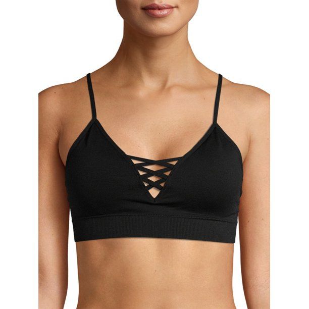 Photo 1 of No Boundaries Women's Seamless Pullover Strappy Front Bralette----(XXXL)-----(BLACK)
