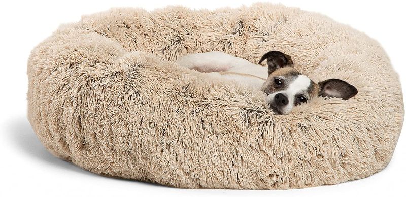 Photo 1 of Calming Donut Cat and Dog Bed in Shag Fur Taupe