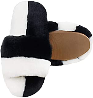 Photo 1 of Magtoe Women's Slippers Faux Synthetic Fur House Indoor Outdoor Shoes Non Slip, Black White.  SIZE 9-10
