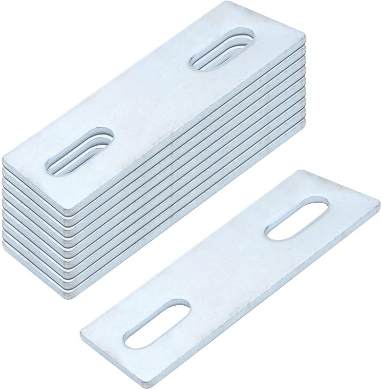 Photo 1 of 10 Pack 1½ x 4¼ inches Mounting Plates, 2 Holes Carbon Steel Flat Straight Fixing Mending Brace, Thickness 3.5mm Metal Base Plate, Silver
