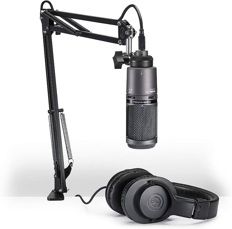 Photo 1 of Audio-Technica AT2020USB+PK Vocal Microphone Pack for Streaming/Podcasting, Includes USB Mic w/Built-In Headphone Jack & Volume Control, Boom Arm, & Headphones
