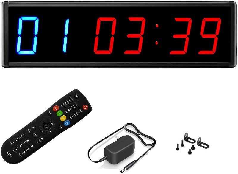 Photo 1 of BTBSIGN LED Interval Timer Fitness Gym Timers Count Down/Up Stopwatch with Remote 3'' (Blue and Red)