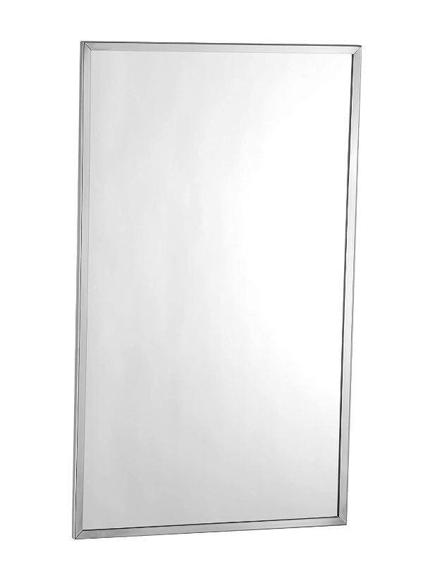 Photo 1 of Bobrick 1658 Series 430 Stainless Steel Channel Frame Tempered Glass Mirror, Bright Finish, 18" Width x 30" Height-- MINOR CORNER DAMAGE