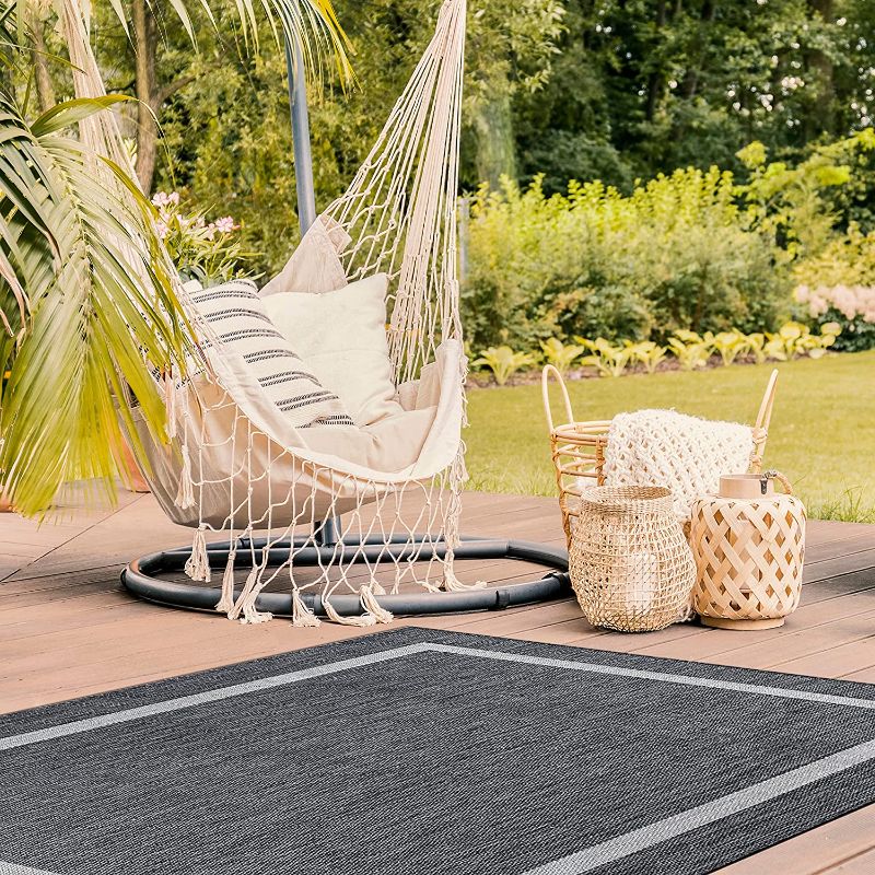 Photo 1 of Beverly Rug Waikiki Collection Indoor/Outdoor Bordered Area Rug, 6'7" X 9'0" - Dark Grey / Light Grey - WKK20409
