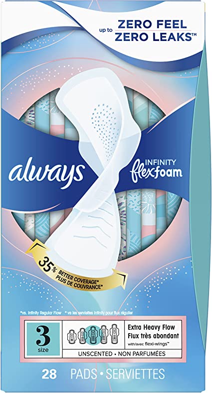 Photo 1 of Always Infinity FlexFoam Pads for Women, Size 3, Extra Heavy Absorbency, Unscented, 28 Count
