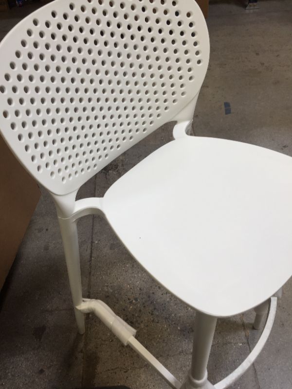 Photo 1 of Amazon Basics High Back Indoor/Outdoor Molded Plastic Barstool with Footrest - White
