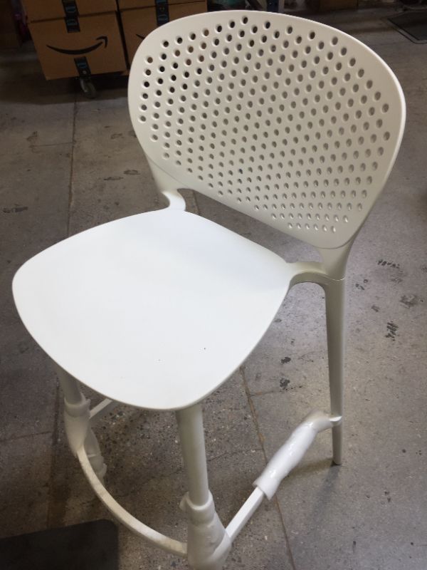 Photo 4 of Amazon Basics High Back Indoor/Outdoor Molded Plastic Barstool with Footrest - White
