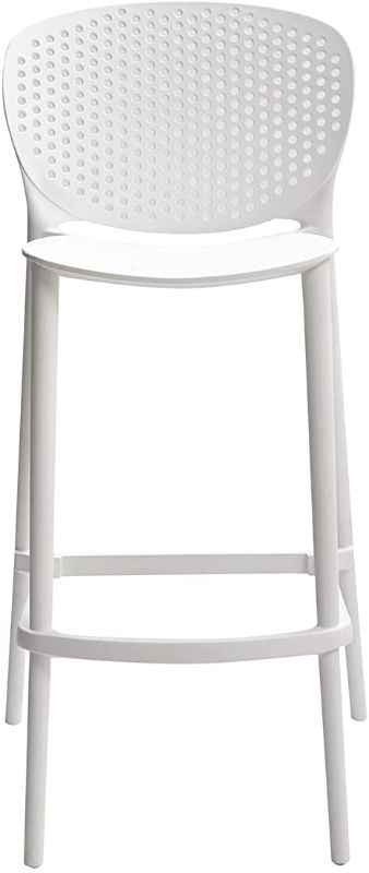 Photo 1 of Amazon Basics High Back Indoor/Outdoor Molded Plastic Barstool with Footrest - White
