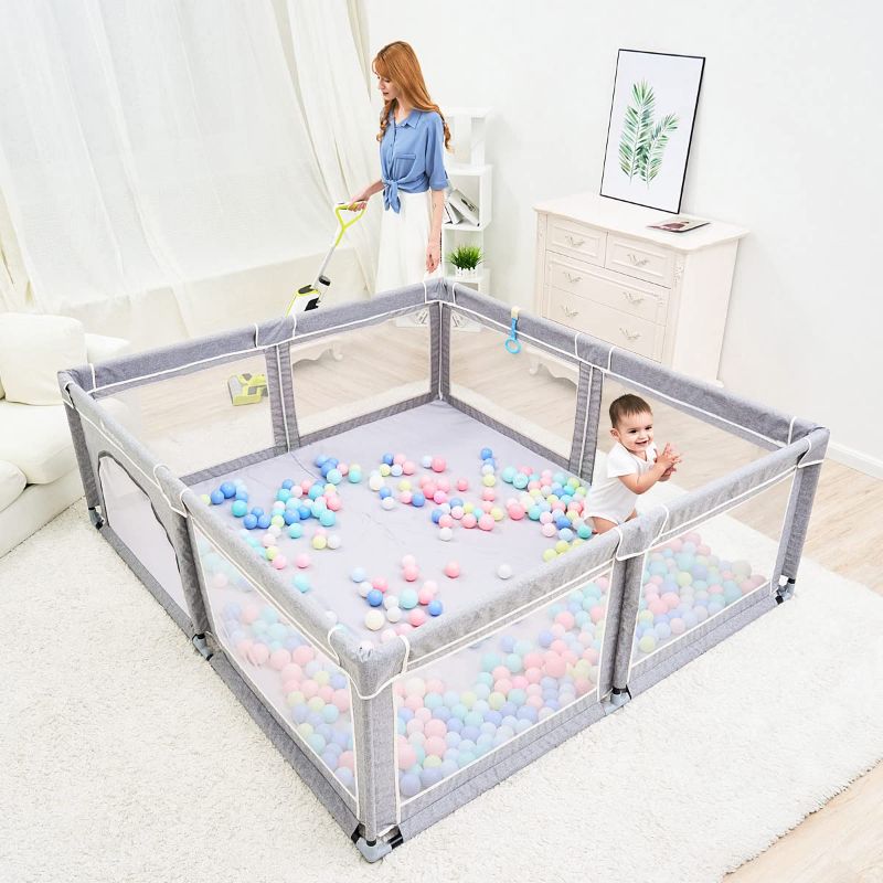 Photo 1 of Baby Playpen,Playpens for Babies, Extra Large Playpen for Toddlers,Kids Safety Play Center Yard with gate, Sturdy Safety Baby Fence Play Area for Babies, Toddler, Infants (No Filler at The Bottom?
