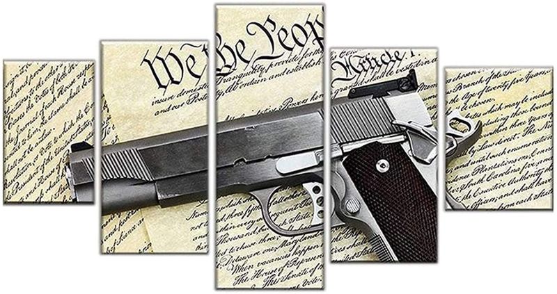 Photo 1 of HAOSHUNDA US Constitution 1911 2nd Amendment 5 Panel Canvas Print Wall Art (30x40 30x60 30x80cm)
