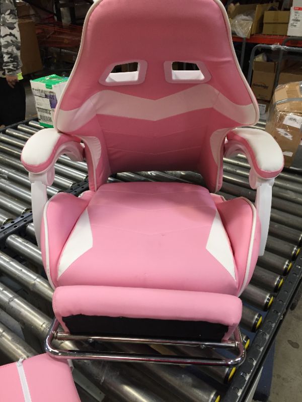 Photo 1 of GENERIC PINK GAMING CHAIR WITH FOOTREST---ITEM IS DIRTY----BOX IS DAMAGED--