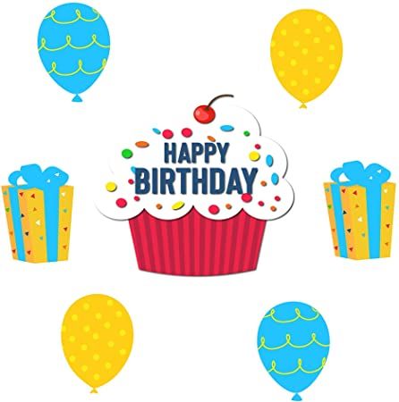 Photo 1 of MSSTEPHANIES LLC Happy Birthday Yard Signs – Set of 7 Large Birthday Signs – 1 Cupcake, 2 Gifts, and 4 Balloons Outdoor Party Décor with Stakes
