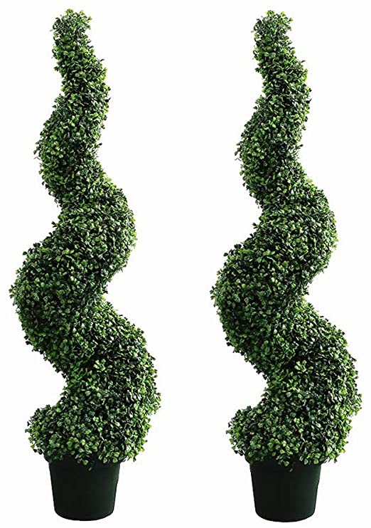 Photo 1 of ALL SEASON GREEN  PLANT 43 Inch- 5 FT Artificial Boxwood Topiary Tree Spiral Plants Fake Faux Plant Decor in Plastic Pot Green Indoor or Outdoor, Set of 2
