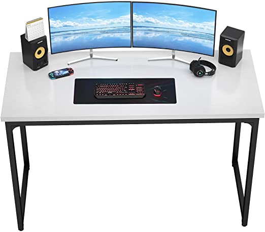 Photo 1 of Foxemart Computer Desk 55” Modern Sturdy Office Desk 55 Inch PC Laptop Notebook Study Writing Table for Home Office Workstation, White
