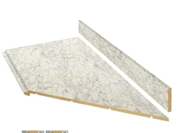 Photo 1 of 8 ft. White Laminate Countertop Kit With Right Miter and Full Wrap Ogee Edge in Marmo Bianco Marble
RIGHT SIDE