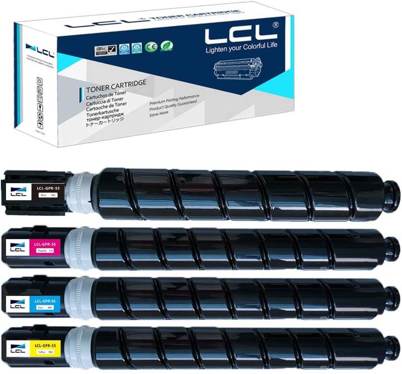 Photo 1 of LCL Compatible Toner Cartridge Replacement for Canon GPR-55 GPR-55L GPR55 GPR55L 0481C003 0482C003AA 0483C003AA 0484C003AA 0485C003AA 0486C003AA 0487C003AA (4-Pack Black Cyan Yellow Magenta)