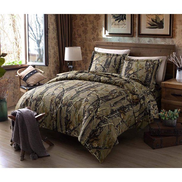 Photo 1 of Chezmoi Collection Salem Forest Woods Camo Tree Comforter Set, Natural, 
