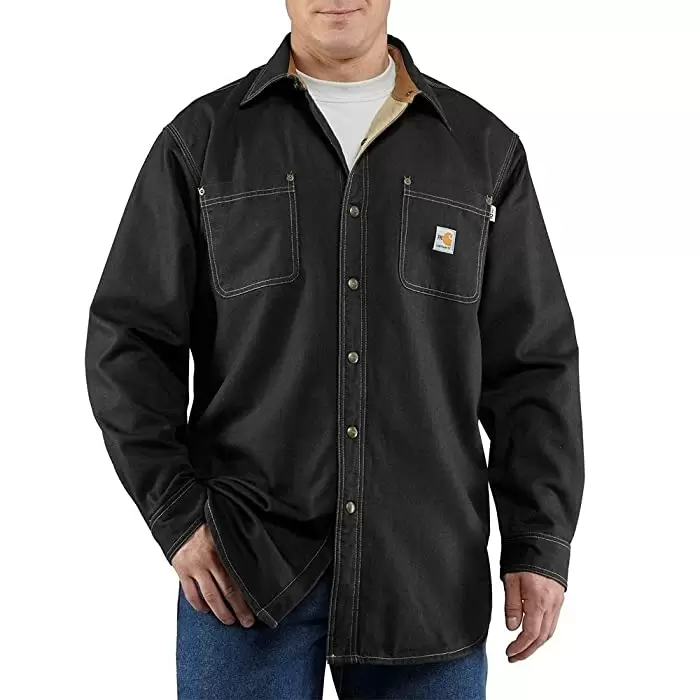 Photo 1 of Carhartt Men's Flame Resistant Canvas Shirt Jac - Large Regular - Black
