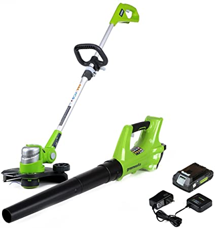 Photo 1 of Greenworks 24V Cordless String Trimmer and Blower Combo Pack, 2Ah Battery and Charger Included STBA24B210
