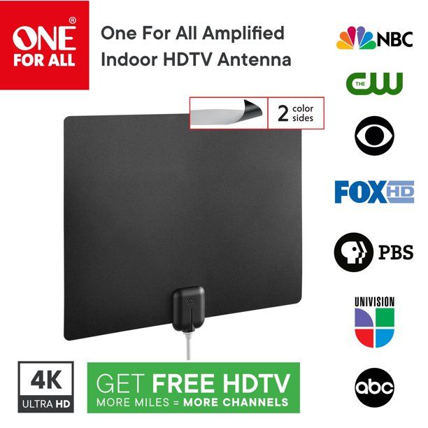 Photo 1 of One For All 14542 Amplified Indoor Ultra-thin TV Antenna - Dual color (black/white) - Supports 4K 1080p
