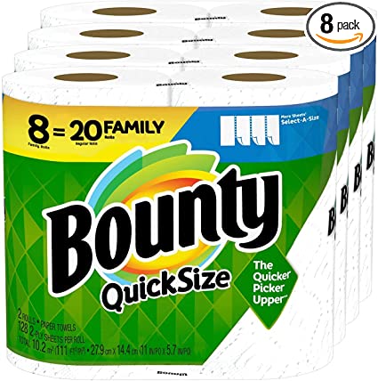 Photo 1 of Bounty Quick-Size Paper Towels, White, 8 Family Rolls = 20 Regular Rolls