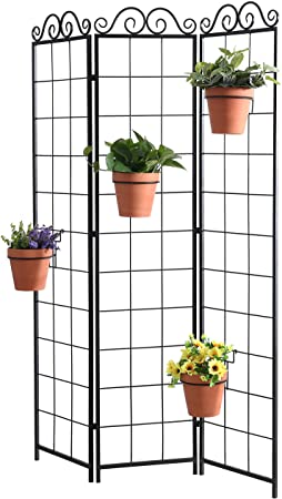 Photo 1 of 3 Panel Black Metal Wire Trellis Divider Screen (Hanging Planters not Included)
