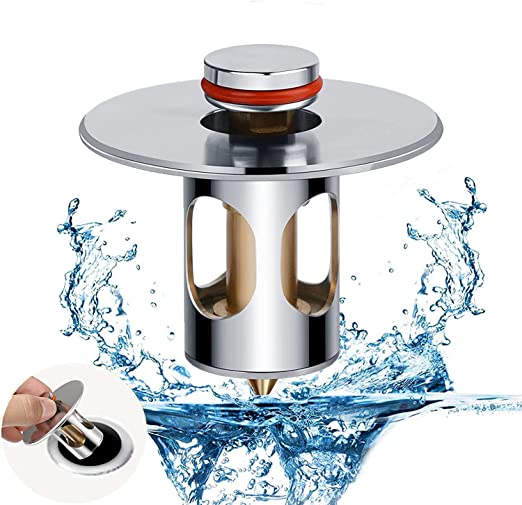 Photo 1 of Bathroom Sink Stopper, Universal Sink Cover Pop-Up Sink Drain Strainer, 1.05-2.0 Inch Stainless Steel Brass Bullet Core Push Type Basin Drain Filter, Drain Plug Anti- Rust Prevent Sewer Blockage
