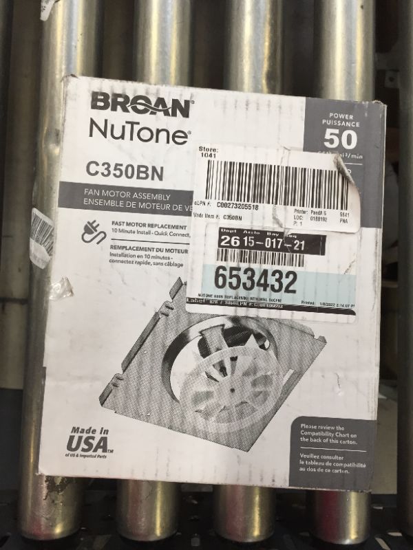 Photo 2 of Broan Nutone Replacement Motor/Wheel 50 CFM Nutone 696N A Housing (C350BN)