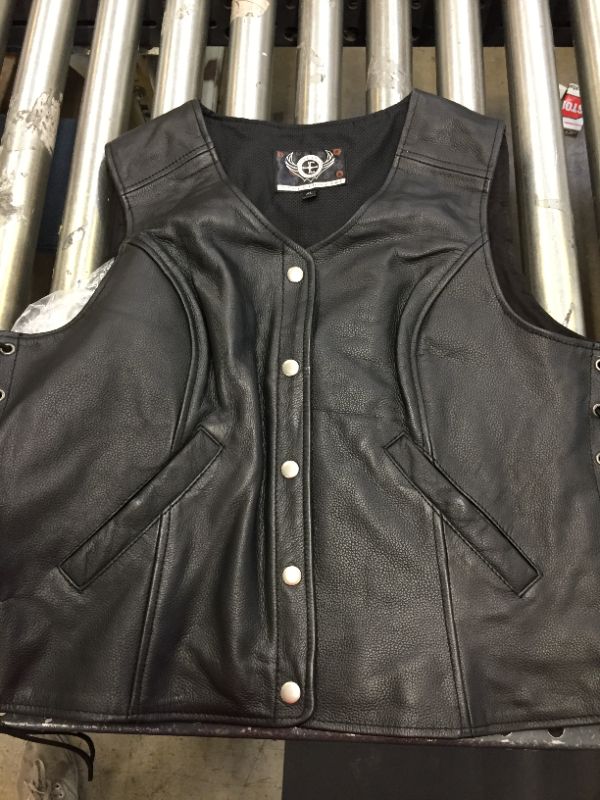 Photo 2 of True Element Womens Longer Length Motorcycle Leather Vest With Side Laces Black, Size XL