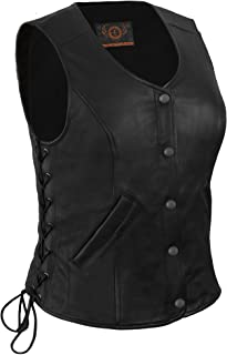 Photo 1 of True Element Womens Longer Length Motorcycle Leather Vest With Side Laces Black, Size XL