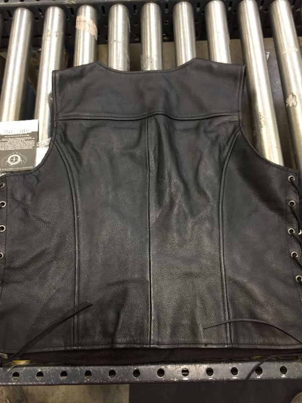 Photo 3 of True Element Womens Longer Length Motorcycle Leather Vest With Side Laces Black, Size XL