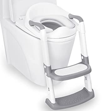 Photo 1 of JASSONE Potty Training Seat, Toddler Step Stool, 2 in 1 Potty Training Toilet for Kids, Baby Seat with Splash Guard and Anti-Slip Pad for Boys Girls Potty Training, Grey
