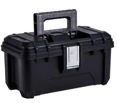 Photo 1 of 16 in. Plastic Portable Tool Box with Metal Latches in Black
