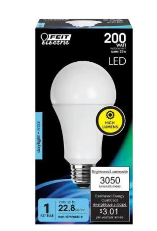 Photo 1 of 200-Watt Equivalent A21 Non-Dimmable Bright LED Light Bulb in Daylight (5000K)
