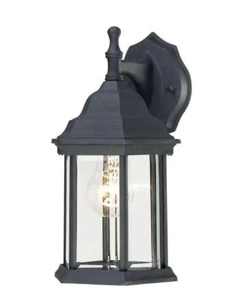 Photo 1 of 1-Light Textured Black on Cast Aluminum Exterior Wall Lantern Sconce with Clear Beveled Glass Panels
