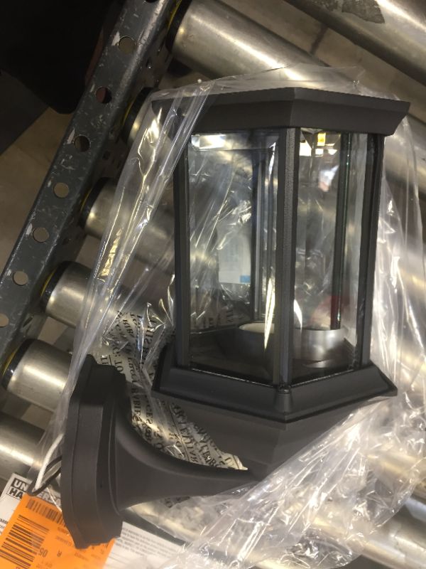 Photo 2 of 1-Light Textured Black on Cast Aluminum Exterior Wall Lantern Sconce with Clear Beveled Glass Panels
