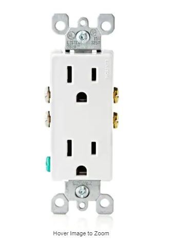 Photo 2 of Decora 15 Amp Residential Grade Grounding Duplex Outlet, White (10-Pack)