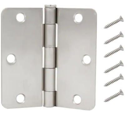 Photo 1 of 3-1/2 in. x 1/4 in. Radius Satin Nickel Door Hinge Value Pack (12-Pack)
