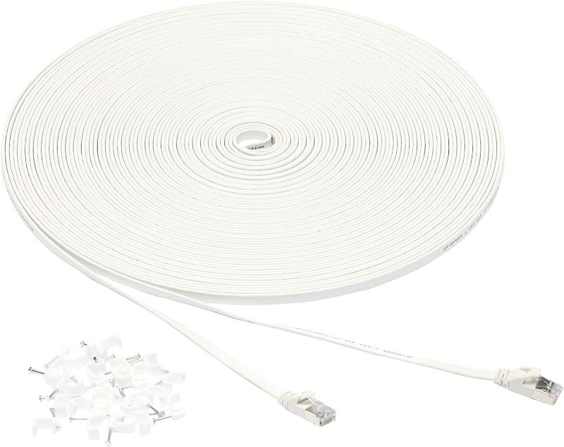 Photo 1 of Amazon Basics Cat 7 Gigabit Ethernet Patch Internet Cable, Flat - 100FT, 1Pack, White -
