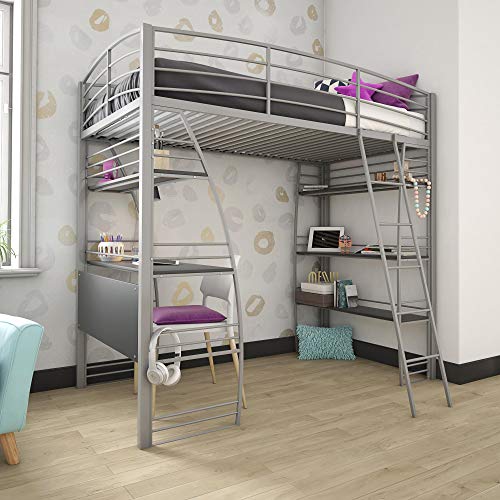 Photo 1 of DHP Studio Loft Bunk Bed Over Desk and Bookcase with Metal Frame, Gray, Twin

