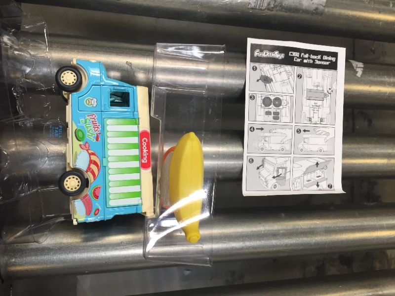 Photo 3 of FUN LITTLE TOYS Pull Back Truck Sushi Car,Die Cast Food Truck with Sushi, Banana, Pretend Food Toys, Play Food Trucks for Kids, Blue
