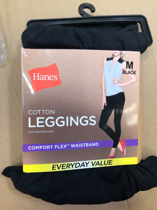 Photo 2 of Hanes Women's Cotton Leggings Q71129 1 Pair, Black, Medium

