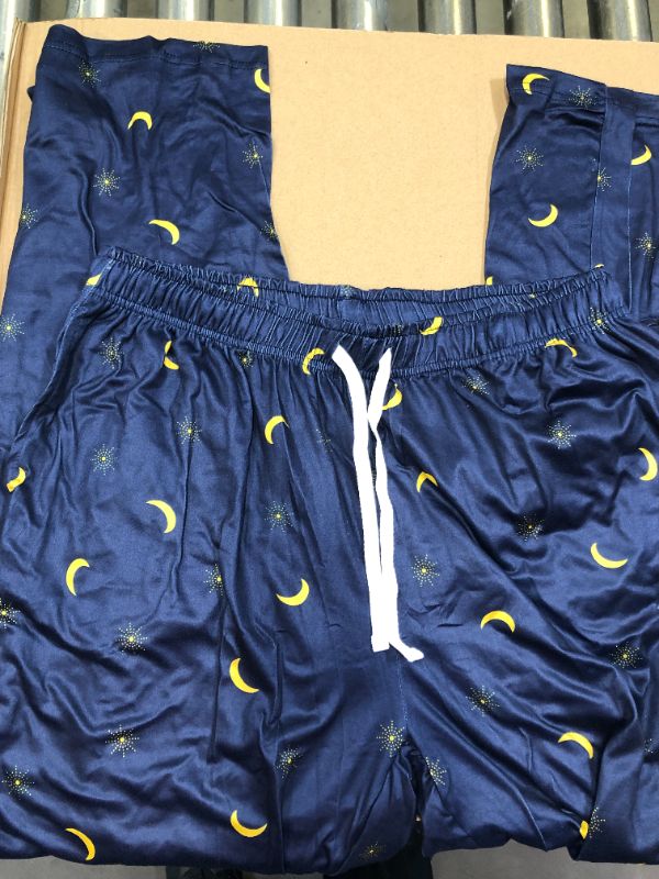 Photo 1 of mens nightwear bottoms moon themed color blue and yellow size extra large 