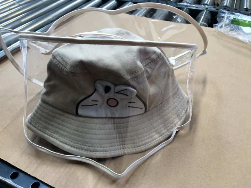 Photo 3 of womens hat color beige size small with plastic covering kitty themed 