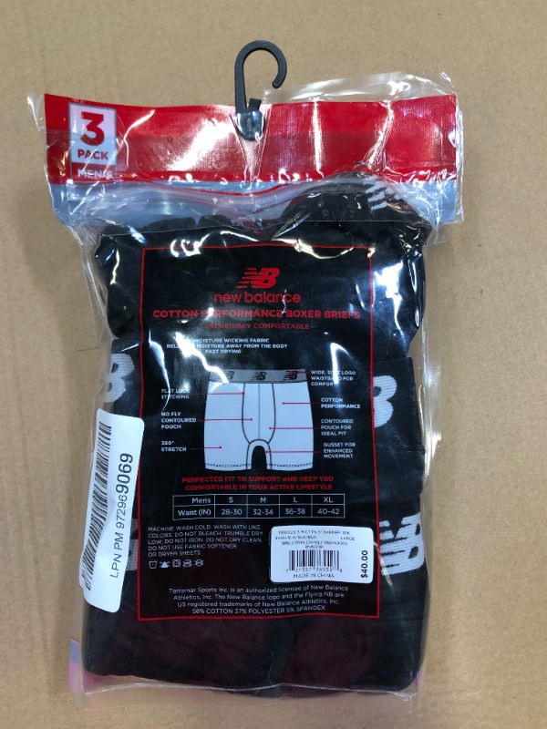 Photo 3 of New Balance Men's No-Fly Cotton Performance Boxer Briefs, 5 Inch Inseam color black size large 