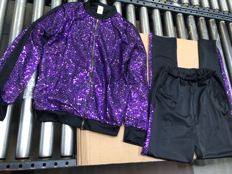 Photo 1 of  glitter jumpsuit pants and jacket color black and purple size Girls 2xl 