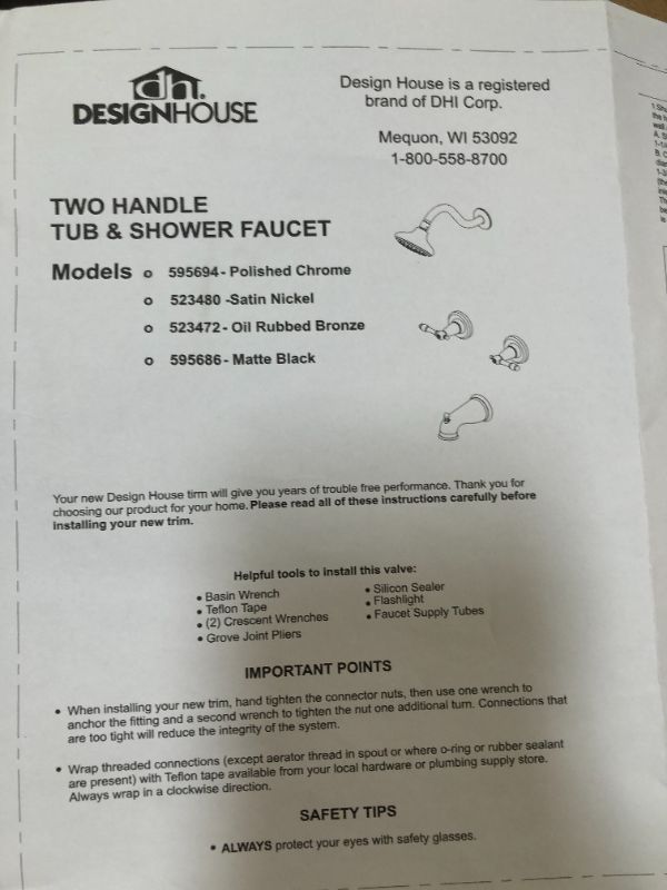 Photo 4 of Design House 595686 Oakmont Classic Bath and Shower Trim with Single-Function Shower Head, 2-Handle Faucet and Valve for Bathroom, Matte Black--no screws 
