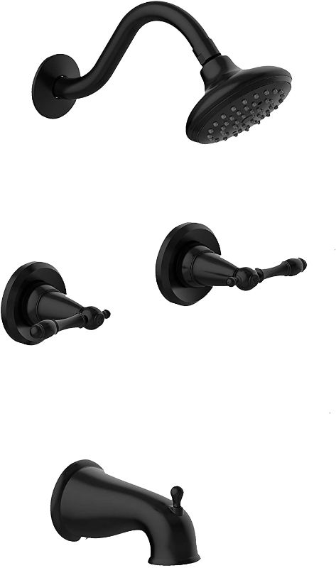 Photo 1 of Design House 595686 Oakmont Classic Bath and Shower Trim with Single-Function Shower Head, 2-Handle Faucet and Valve for Bathroom, Matte Black--no screws 
