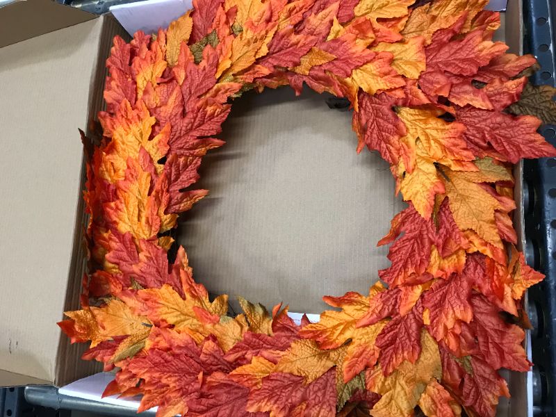 Photo 1 of 22 inches fall themed wreath color orange 