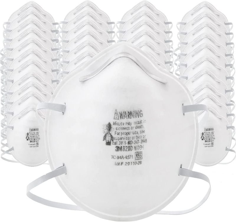 Photo 1 of 3M N95 Particulate Respirator 8200, 160/Case, Disposable, Sweeping, Sanding, Grinding, Sawing, Bagging, Dust, 8 Packs of 20 Respirators
